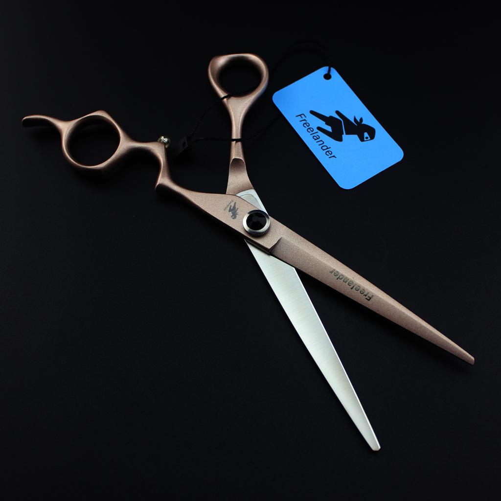 7.0 Inch Freelander Local Tyrant Gold Paint Curved Handle Hairdressing Shears Pet Scissors Flat Shears