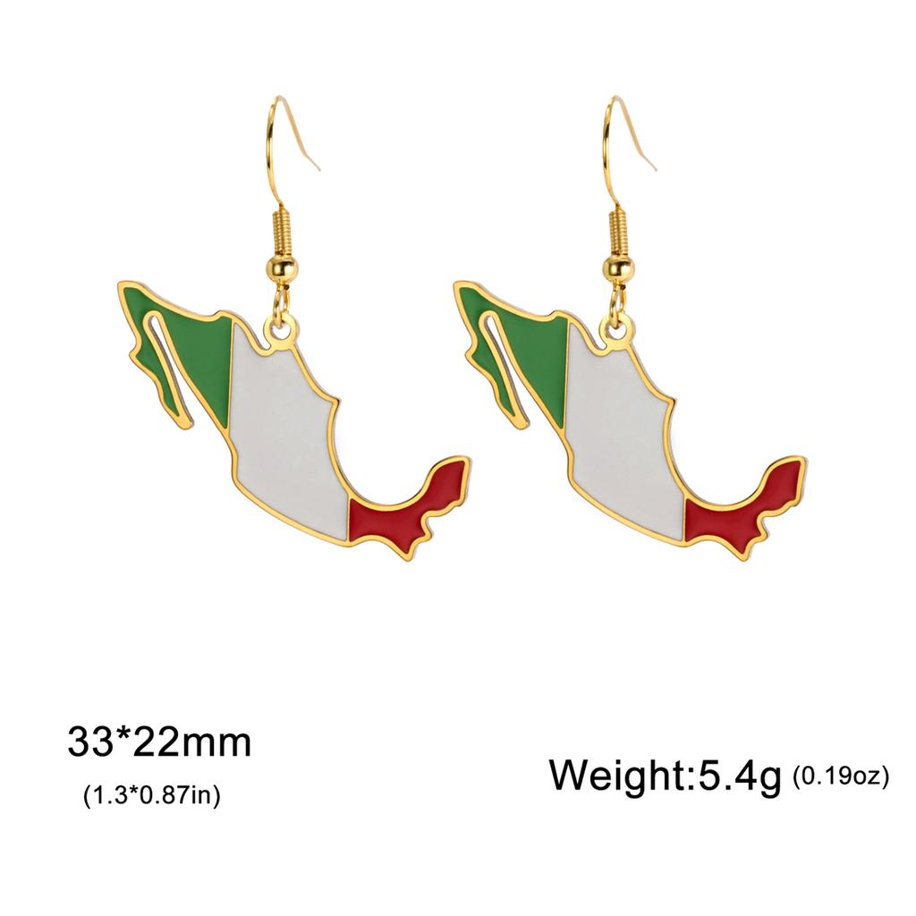 Drip Oil Mexico Map Earrings For Women Stainless Steel Gold Silver Color Charm Fashion Mexican Flag Earring Jewelry Gift