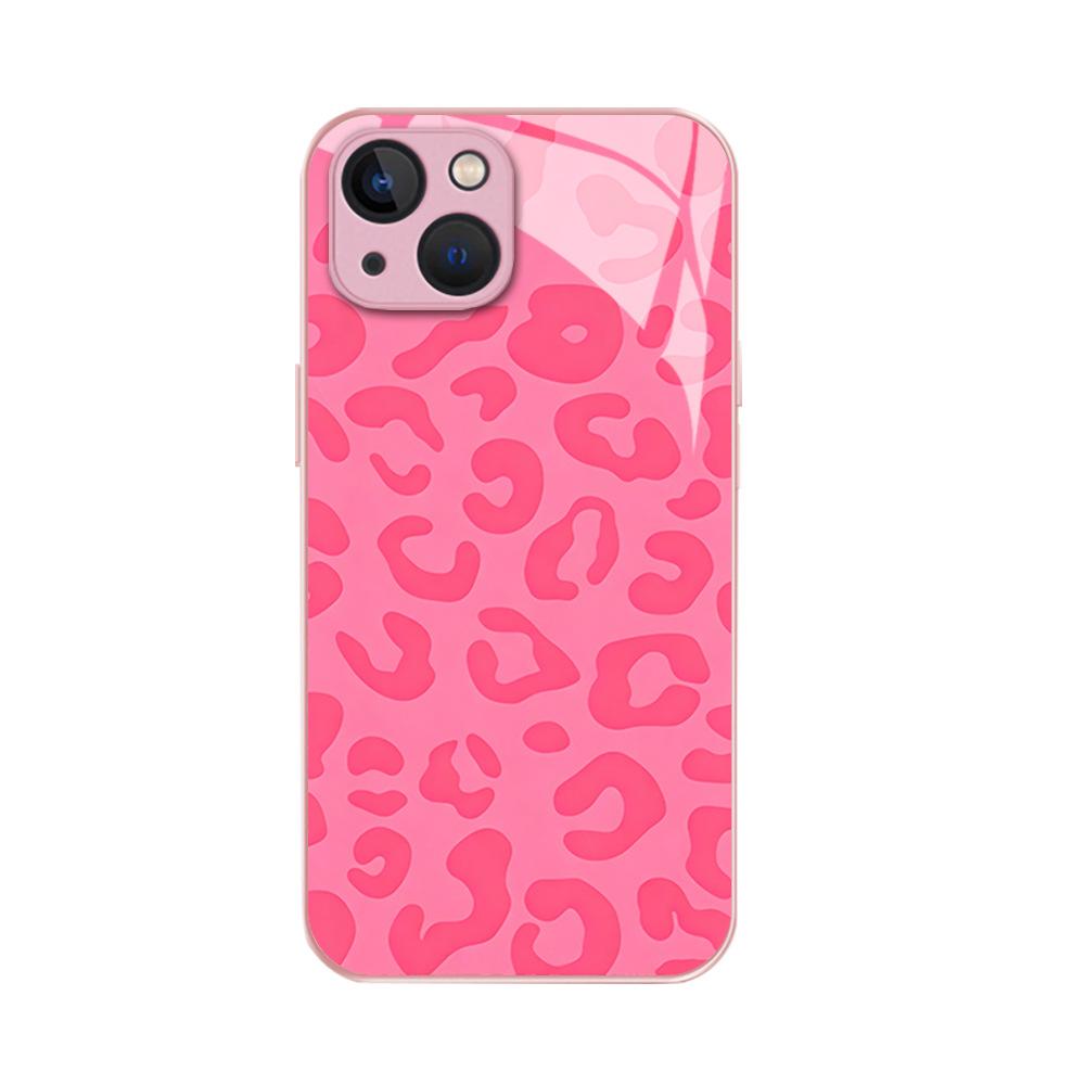 Foreign trade explosion pink leopard print mobile phone case Apple 15promax personalized creative glass protective case iPhone17