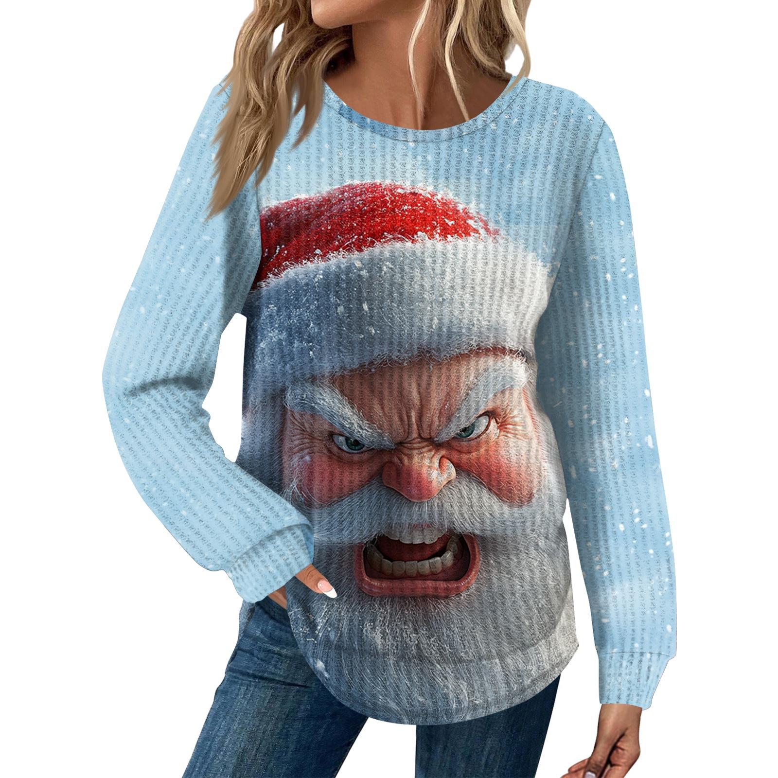 

Женская Мода Повседневный Свободный Топ с Круглым Вырезом и Длинным Рукавом с Рождественским Принтом XL розовый