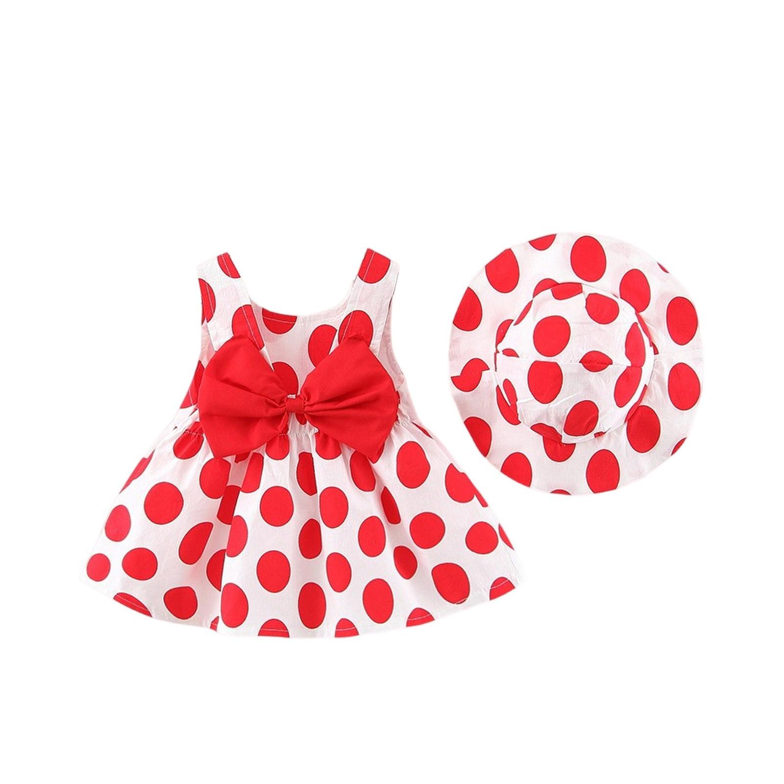 

Летнее детское платье без рукавов и комплект шапочки - милый наряд принцессы с цветочным принтом 100 красный