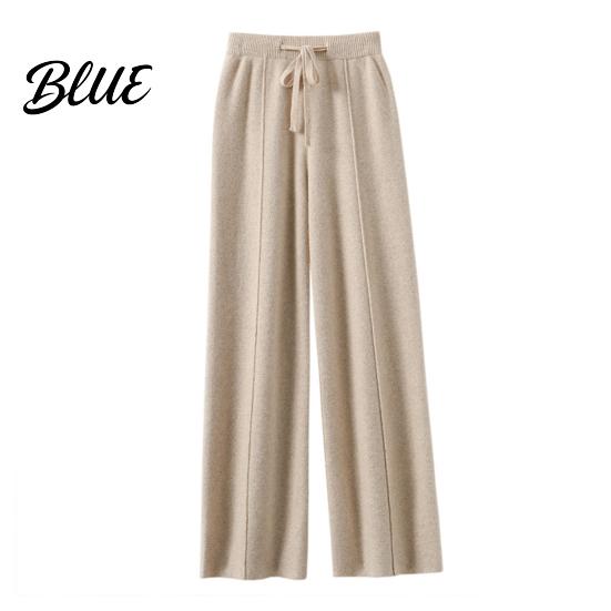 Casual Trousers Women Long Pants Elastic High Waist Wide-Leg Knitted Comfortable Knit with Pockets Solid Color Autumn Winter Warm Lightweight
