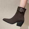 Fashion New Autumn Winter Women Western Cowgirl Chelsea Boots Buckle Slip-on European Cossacks Ladies Shoes Flock High Heels Booties