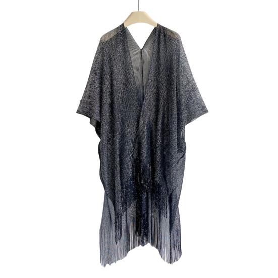 Cover Up Cardigan Metallic Mesh Women Beach Cover Up with Metallic Mesh Fringe Lightweight Breathable Swimsuit Cover
