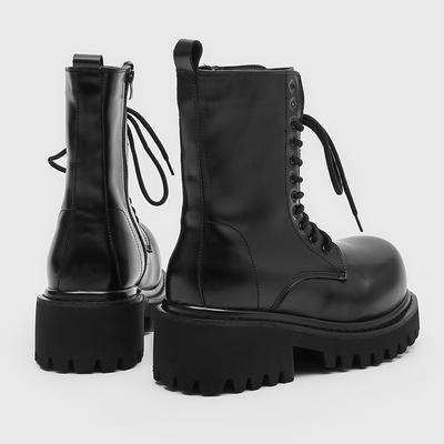 NEW Motorcycle Women's Buckle Boots Winter Leather Shoes Black Botas Wedges Female Lace Up Platforms Women White Botas Mujer