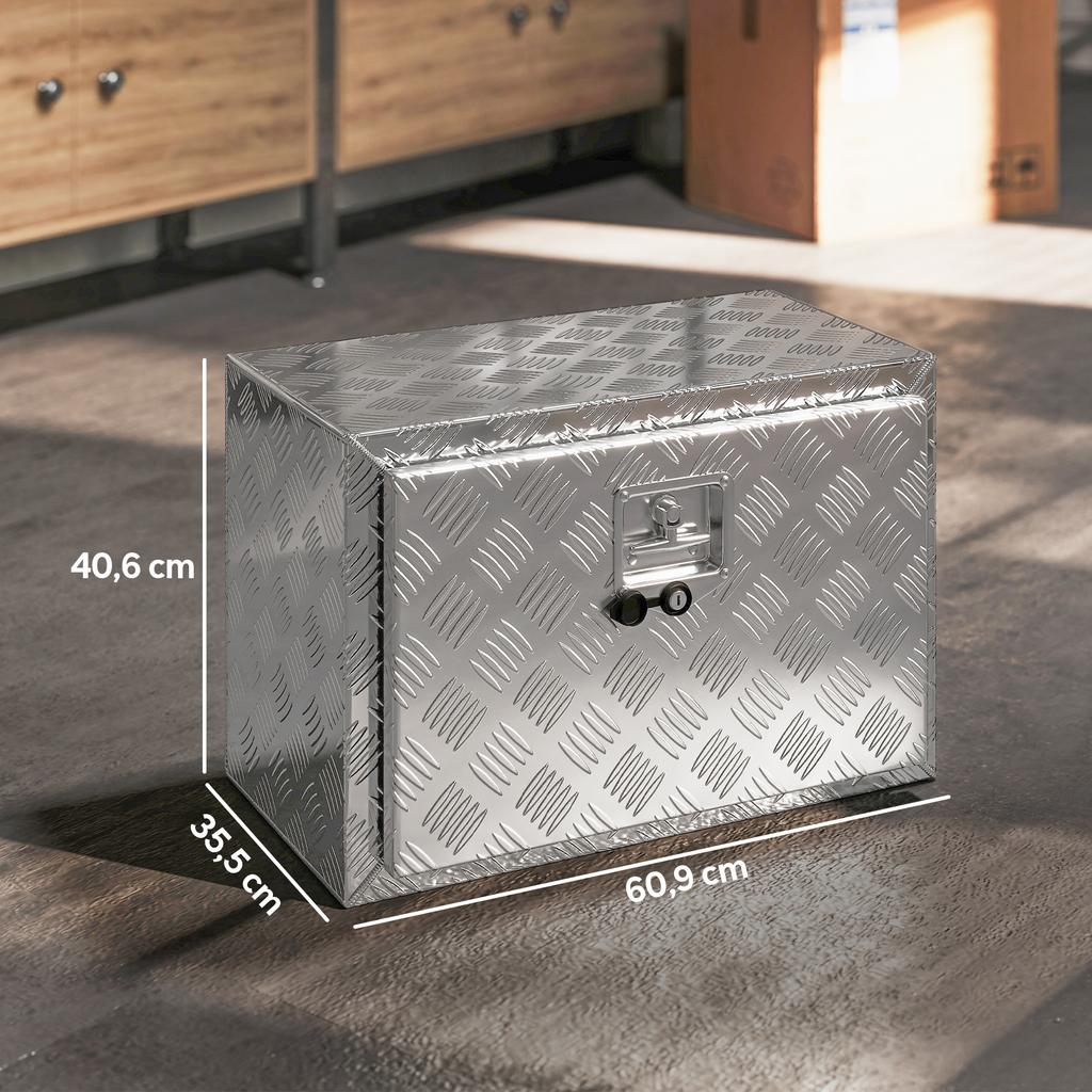 Aluminum Truck Toolbox, 76 L, Lock, 60.9 x 35.5 x 40.6 cm, Silver