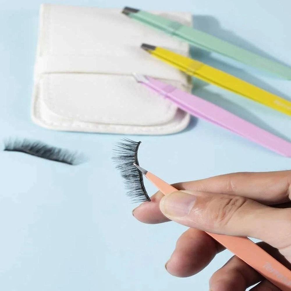 Stainless Eyebrow Tweezers Set Colorful Fine Hairs Puller Slanted Eye Brow Clips  Makeup Tool