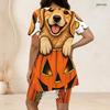 Women Plus Size Two Piece Set Crow Pumpkin Rose Print Round Neck Short Sleeve Split Top Knee Length Pants