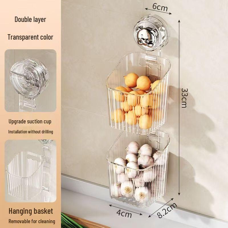 Wandmontierter Korb zur Aufbewahrung von Knoblauch & Zwiebeln mit Saugnapf