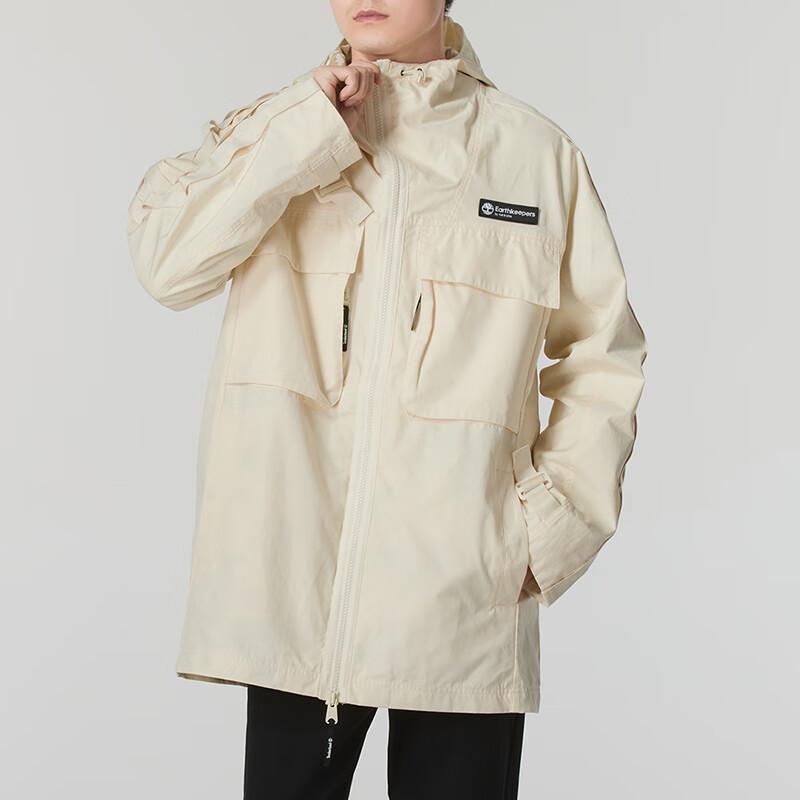 Timberland Solid Color Comfortable Hooded Casual Multi-Pocket Jacket Men Jackets Beige A5ZVWCR3