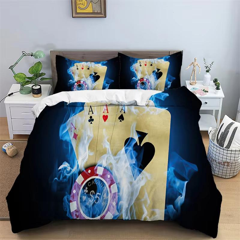 Poker Duvet Cover Twin Queen Size Dice Bedding Set Game Player Comforter Cover Playing Modern Game Bedspread Cover for Men Women