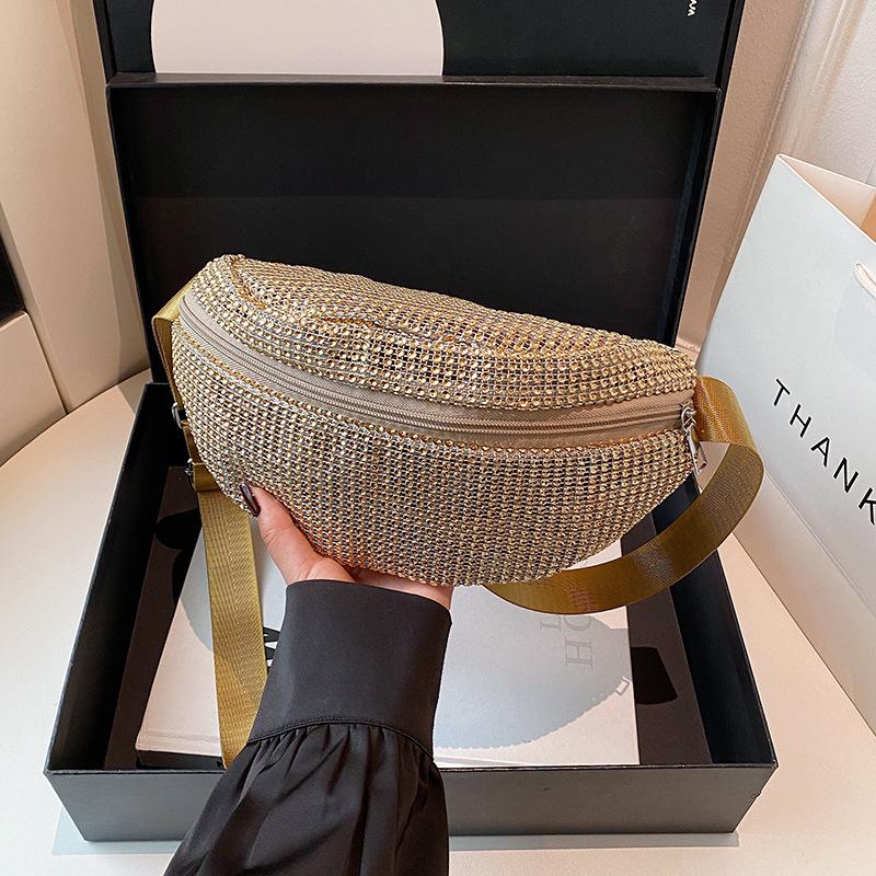 

Новый повседневный нишевый дизайн, чувство, яркая бриллиантовая отделка, универсальная, удобная, широкий плечевой ремень, сумка-мессенджер на одно плечо, женская золотой