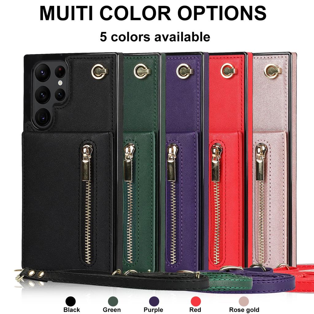 Portemonnee met Rits Crossbody Lanyard Hoesje Voor Samsung Galaxy S24 S25 Ultra S22 S21 Note20 S20 S23 Plus 5G Standaard Kaartsleuf Hoes