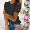 Women‘s Casual Loose Round Neck Color Floral Short Sleeve Pullover Top
