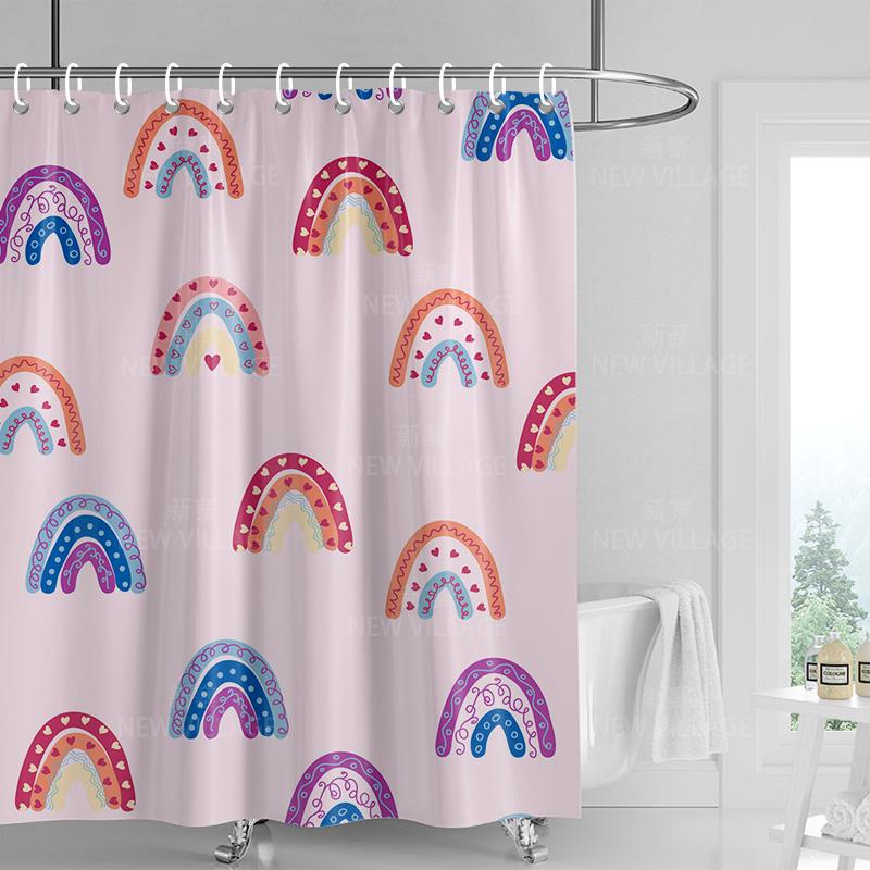 Home shower curtains bathroom Decora waterproof fabric non-slip bathmat water absorption curtain Modern nordic rainbow cute