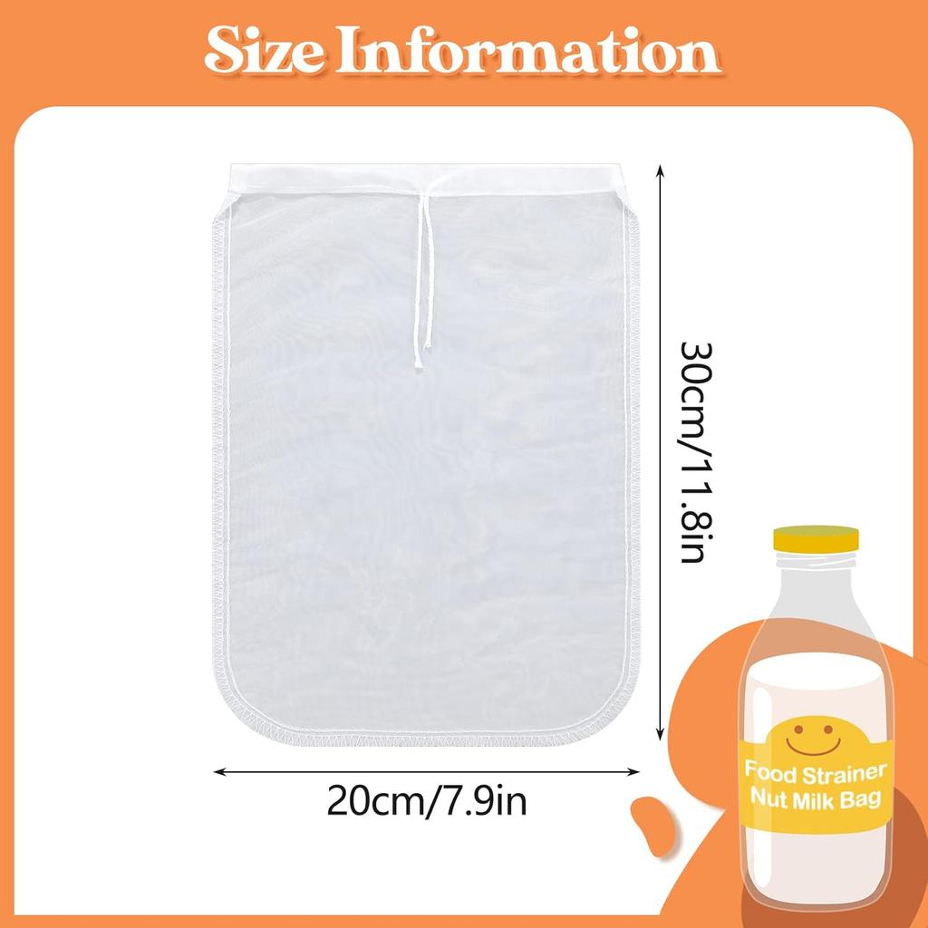 Tudomro 12 Pcs Nut Milk Bag Reble Food Safe Nylon Bag Strainer Nut Milk Mesh for Straining Almond, Coffee, Juices, Yogurt, Soup and Doufu, 7.9 x 11.8