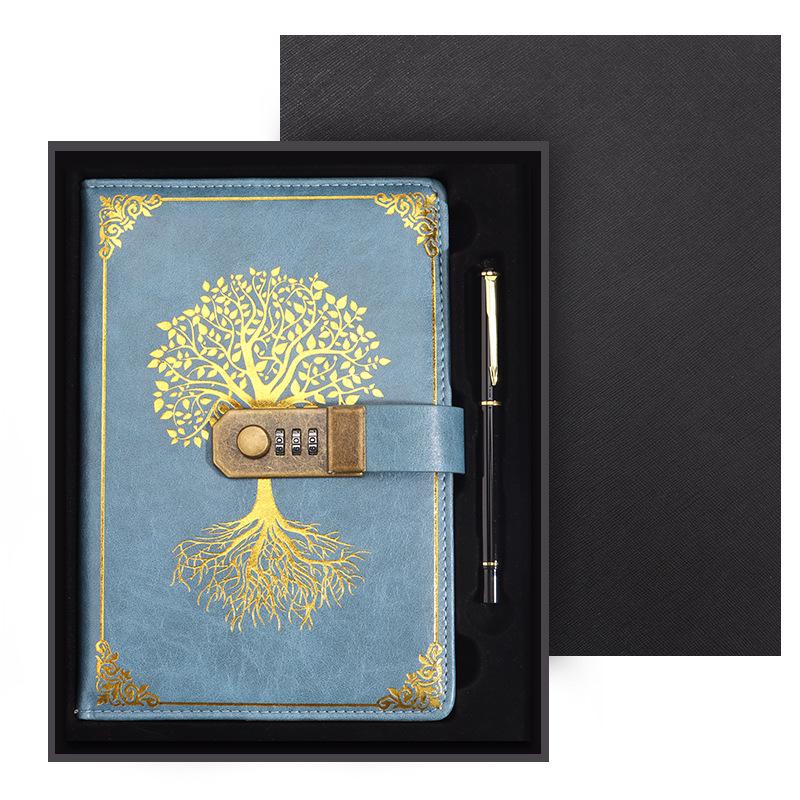 Zestaw notesu A5 w stylu retro z hasłem w pudełku prezentowym: Dziennik spotkań biznesowych z możliwością personalizacji logo.