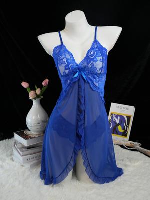 Dunne Stijl G-string Contrast Kant Ruche Afwerking Lingerieset Diepe V Slipjurk Ding Dames Sexy Lingerie Lenceria Mujeres donkerblauw