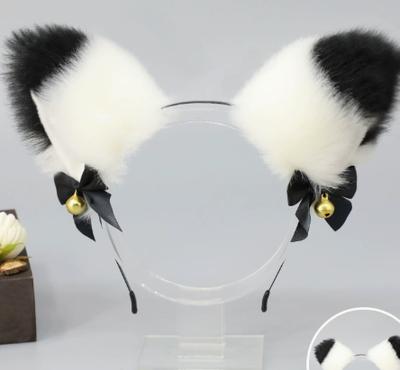 Handmade Plush Animal Ear Headband Soft Furry Cat Ear Headband with Bow and Bell Lightweight Comfortable for Cosplay and Daily Wear