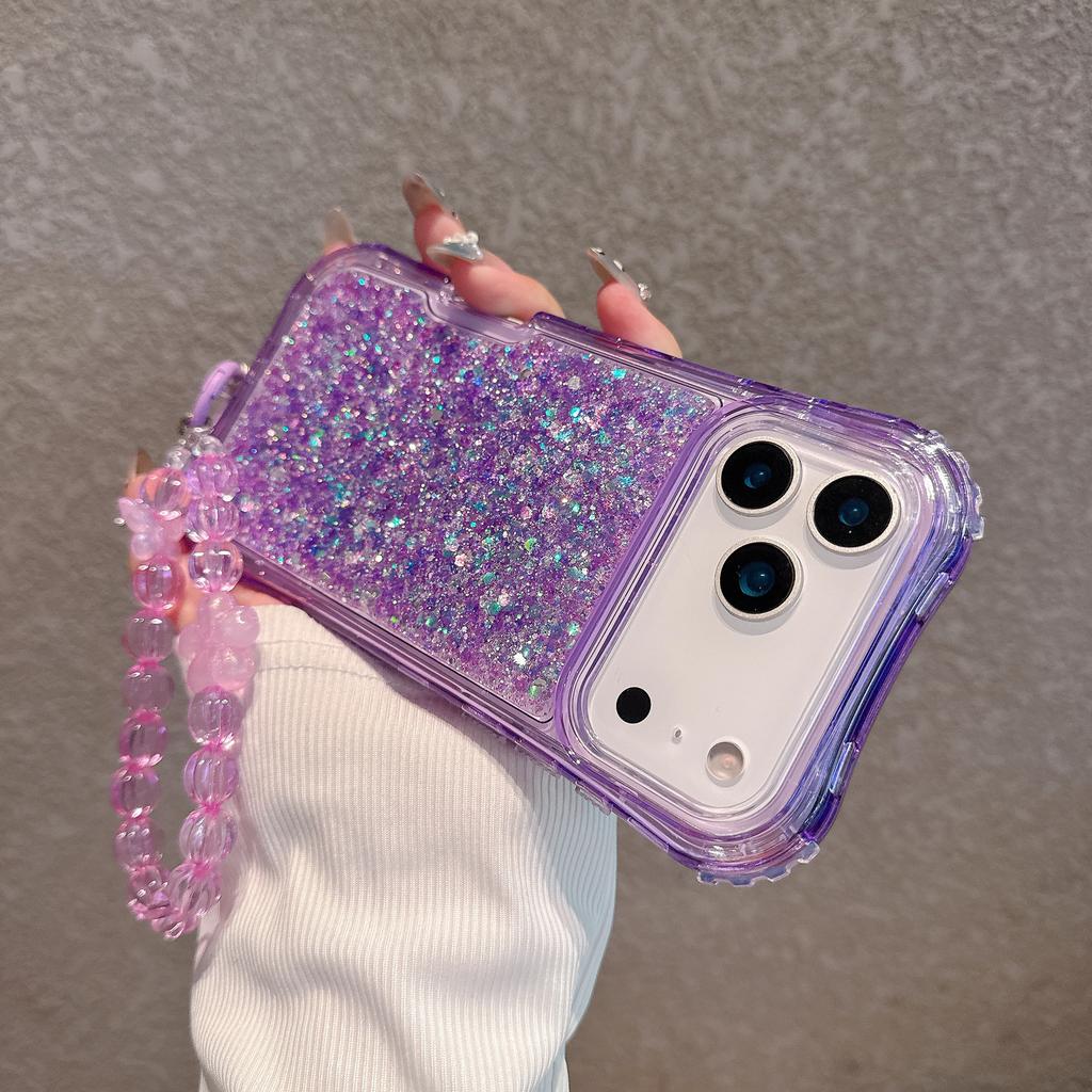 Glitter 3-in-1 Phone Case with Beaded Chain for iPhone 15 14 13 Pro Max TPU+PC Shockproof Cover