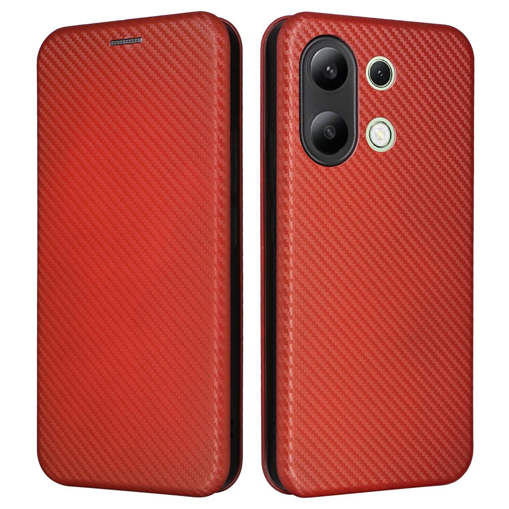 For Xiaomi Redmi Note 13 4G Leather Case Carbon Fiber Texture Phone Cover Magnetic Shock Absorbing