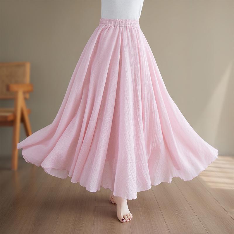 Plus Size Cotton Linen Midi Skirt - 42 Colors, Solid A-Line Style, 2 Yards Long.