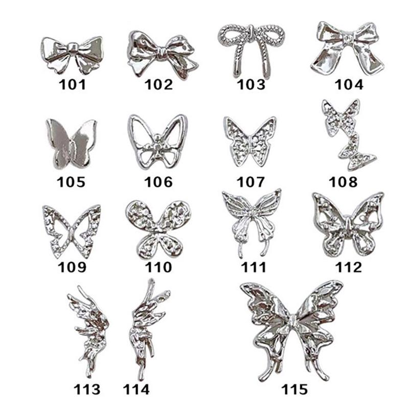 10Pcs/Bag Butterfly Shaped Nail  Nail Charm Silver Alloy Nail Pearl Jewelry Accessories Nail Supplies
