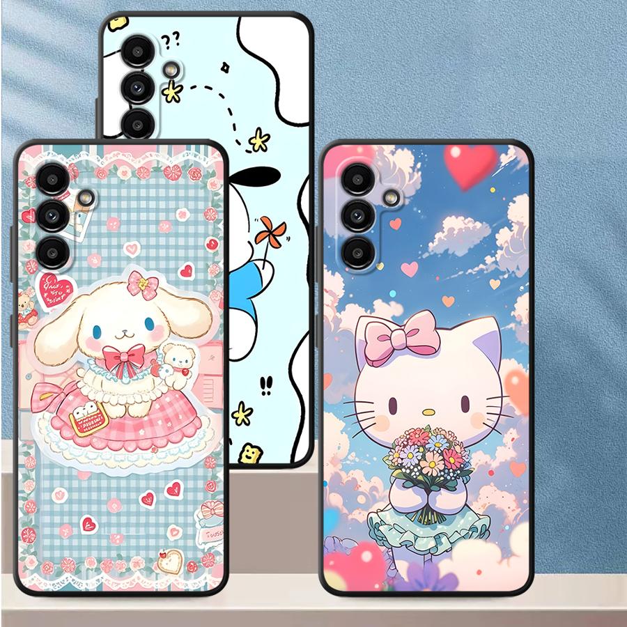 Sanrio Hello Kitty And Cinnamon Roll Case for Samsung Galaxy A05 A04 A30 A15 A03 A50 A40 A16 A70 A06 A10 A12 A20 A13 Black Soft