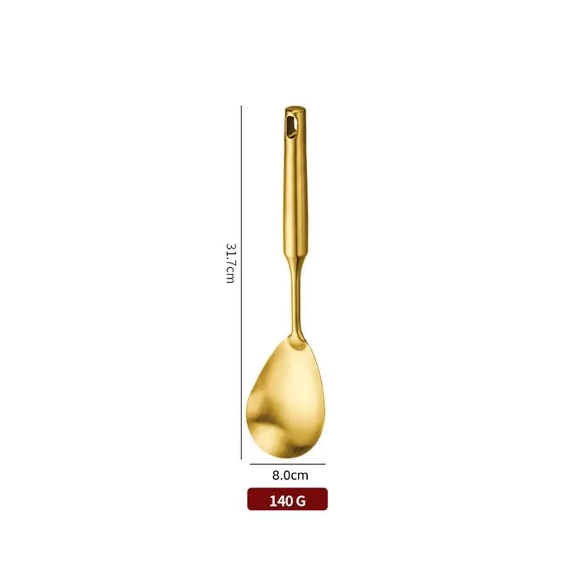 Edelstahl Suppe Reis Löffel Spachtel Sieb Braten Schaufel Gold Lange Griff Antihaft Restaurant Küche Gadget Sets