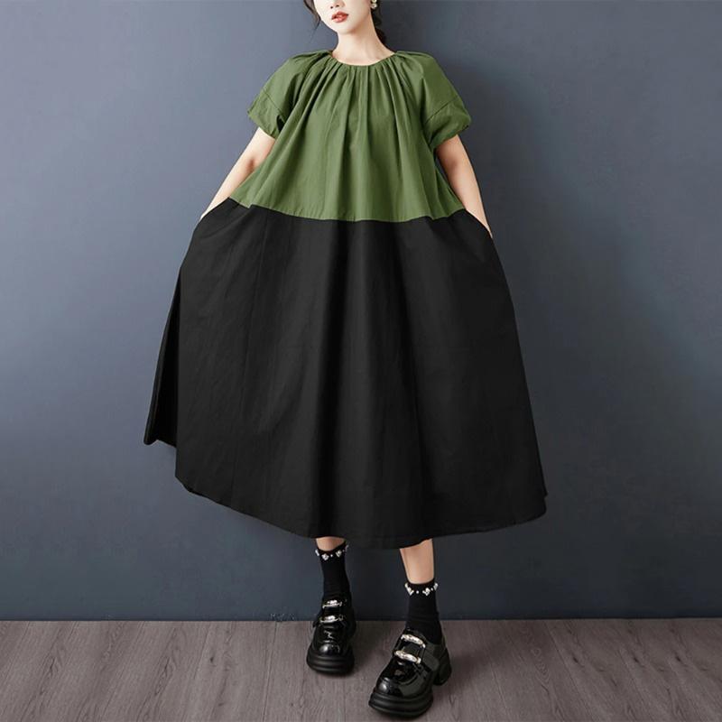 Xitao A-line Contrast Colors Loose Dress ZMY1409