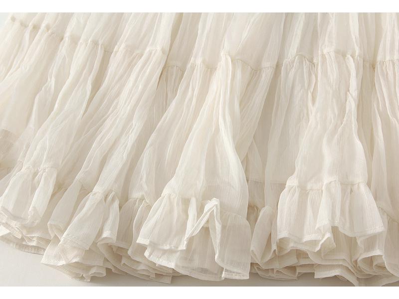 Summer Midi Flare High-Waist Mesh A-Line Pleated Skirt 9361