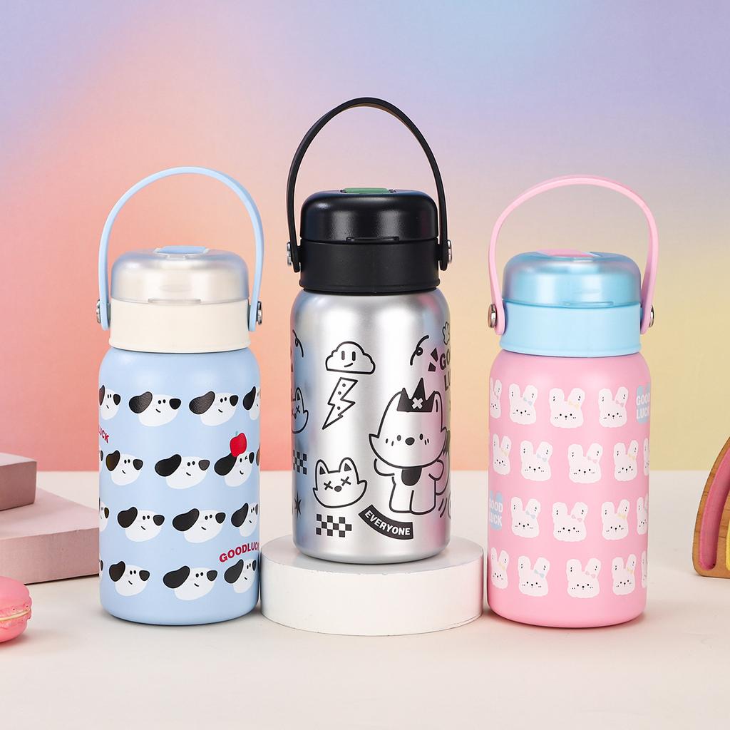 Cute 3D Printed Silicone Handle Water Cup Stainless Steel Vacuum Vacuum Cup Outdoor Portable Double Drink Cup