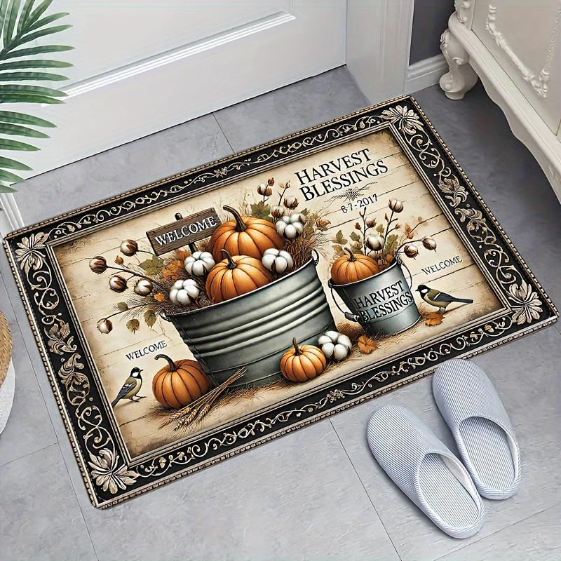 

Autumn Harvest Thanksgiving Pumpkin-Themed Anti-Slip Doormat Is Suitable For Living Rooms, Bathrooms And Laundry Rooms. 40X60CM(1.3X2FT