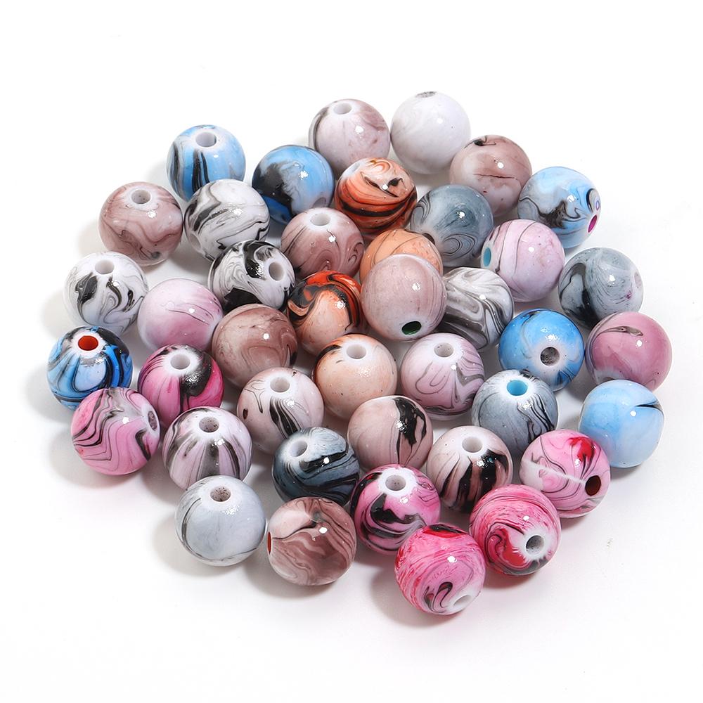 30-100pcs 6/8/10/12/14mm Resin Beads Ink Painting Round Loose Spacer Beads For DIY Jewelry Making Bracelets Necklace Accessories