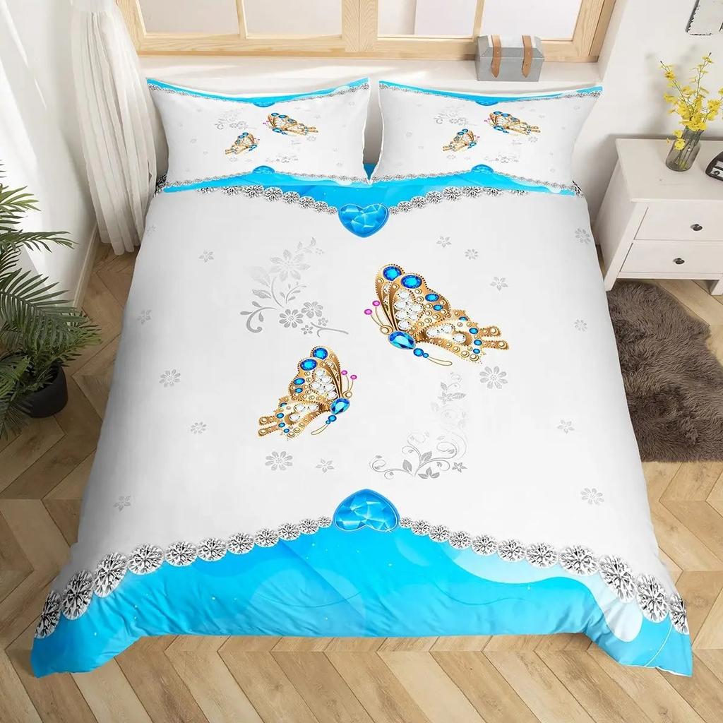 Gold Buterfly Soft Duvet Cover Set Musical Note Beding Set Microfiber Star Warm Comforter Cover Twin Quen for Children Kids Girl Ten Rom Decor