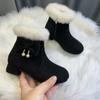 Girl Winter Boots Warm Furry Hairy Fashion Causal Children Princess Boot Black Red Versatile Kids Ankle Boots High-heels Bowknot