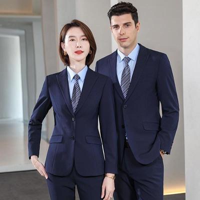 Unisex Professional Blue Suit Set for Civil Servant Interviews, Plus Size Available, Ideal for Hotel Work and Commuting.