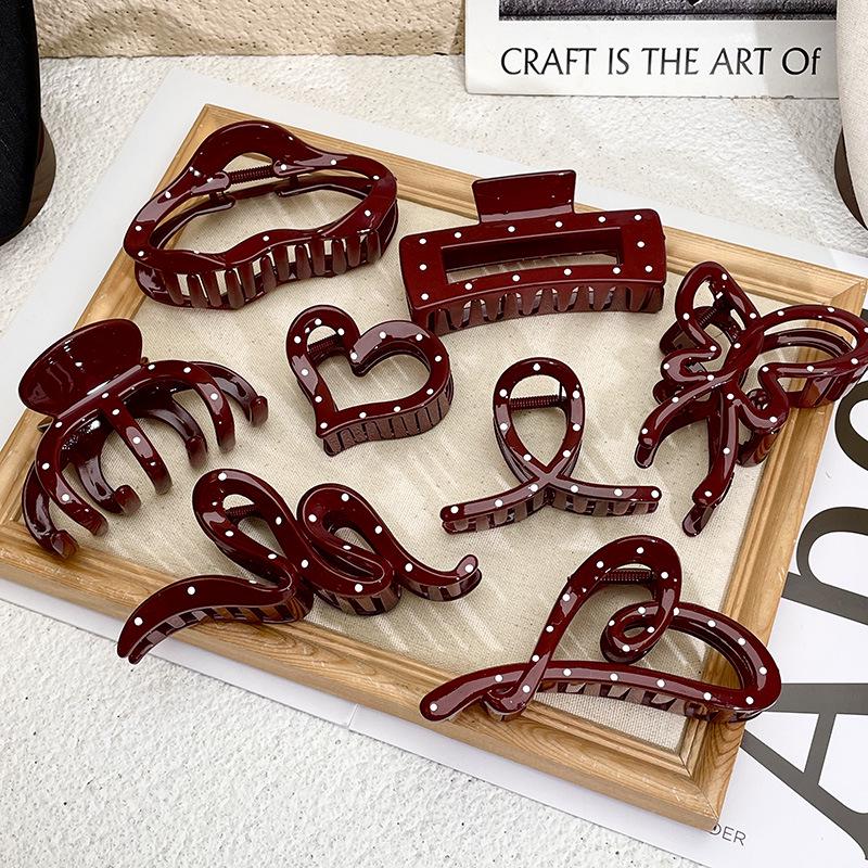 Ancola Wine Red Polka Dot Acrylic Claw Hair Clip