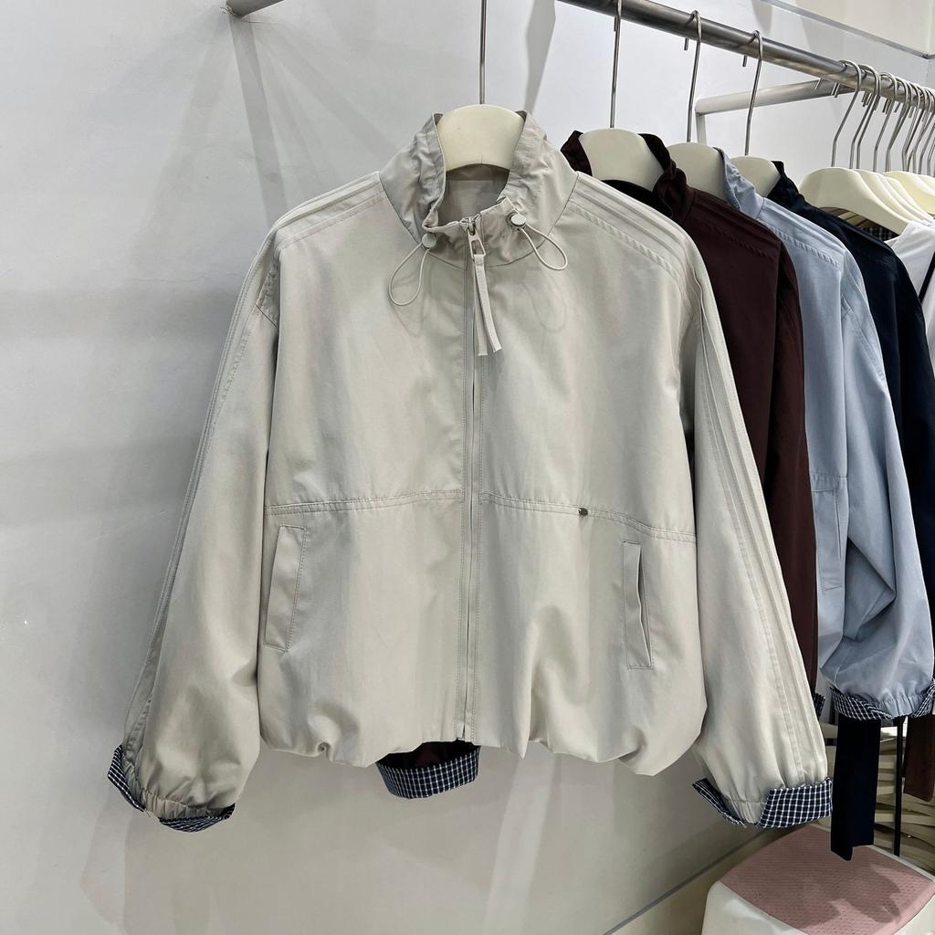Damen Frühling/Herbst Lässige Kurze Amerikanische Vintage Stehkragen Jacke, Leichte Baseballjacke, Damen Oberbekleidung