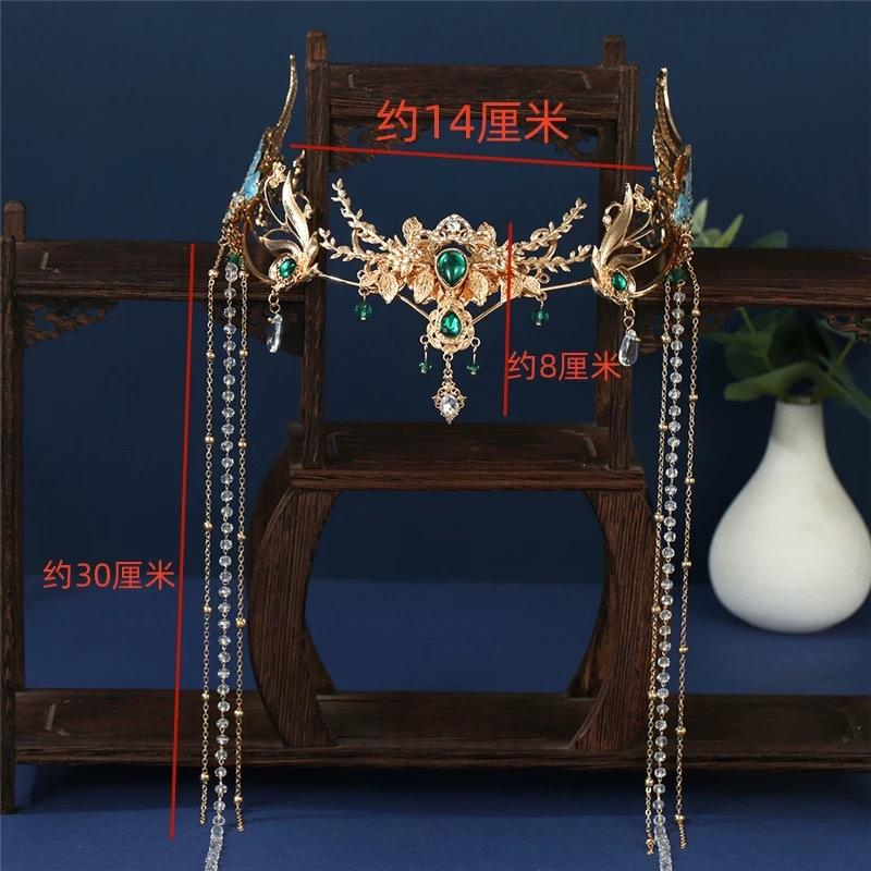 Exotic Princess Hanfu Hair Crown Headband Tassel Forehead Jewelry Headpiece for Women Chinese Ancient Costume Wedding
