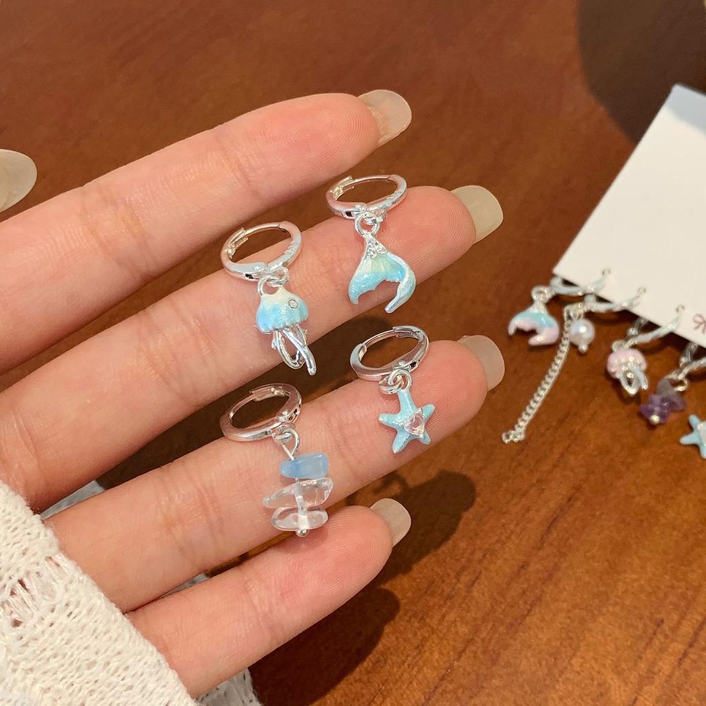 6PCS Set Cute Harajuku Blue Jellyfish Star Ocean Pendant Earrings for Women Girls Unique Aesthetic Charm  Accessories