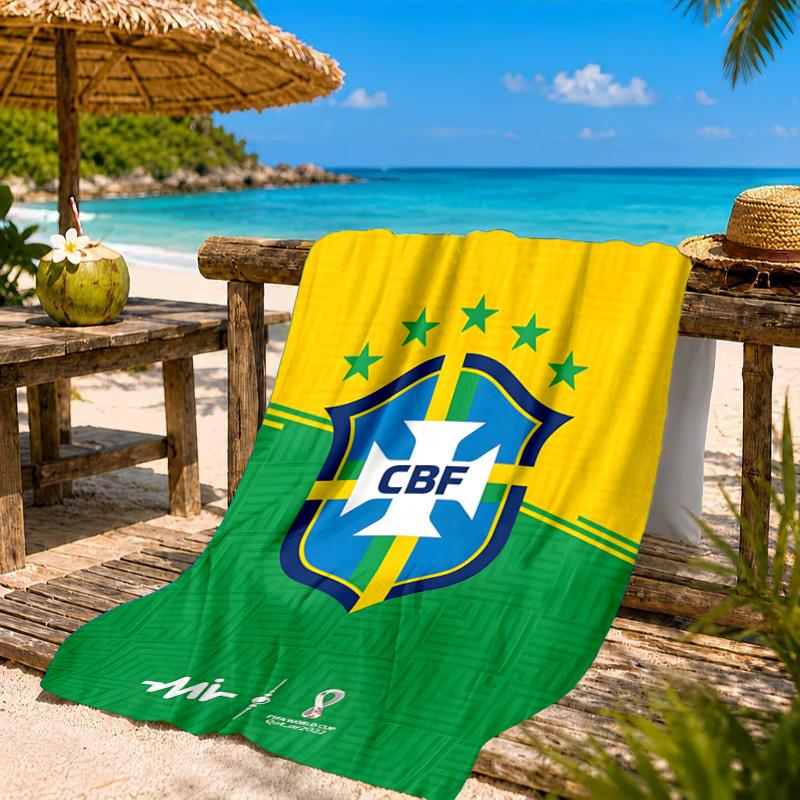 Brazilian Football Crest Printed Microfiber Beach Towel, Soft And Absorbent, Quick-Dry, Ideal for Summer Travel, Beach Essential, Swimming Pool