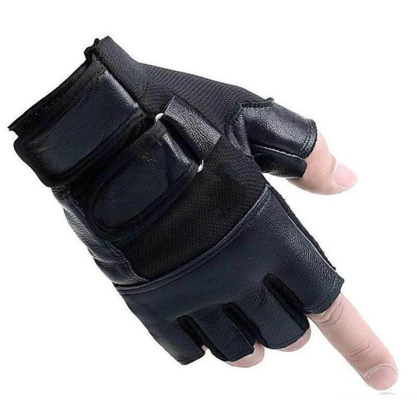 PU Leather Faux Leather Half-Finger Gloves for Men Suitable for Sports Fitness and Cycling
