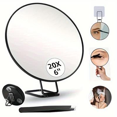 Handlicher 6-Zoll-Kosmetikspiegel mit 10-facher, 20-facher, 30-facher Vergrößerung und 360° drehbarem Halter