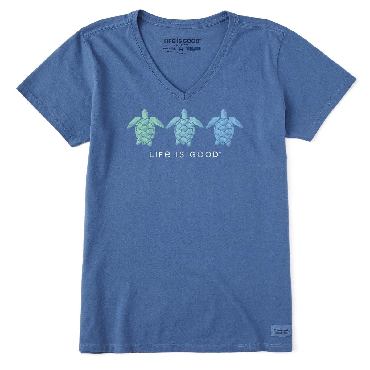 Life is Good. Women s Tres Turtles SS Crusher Vee, Vintage Blue M