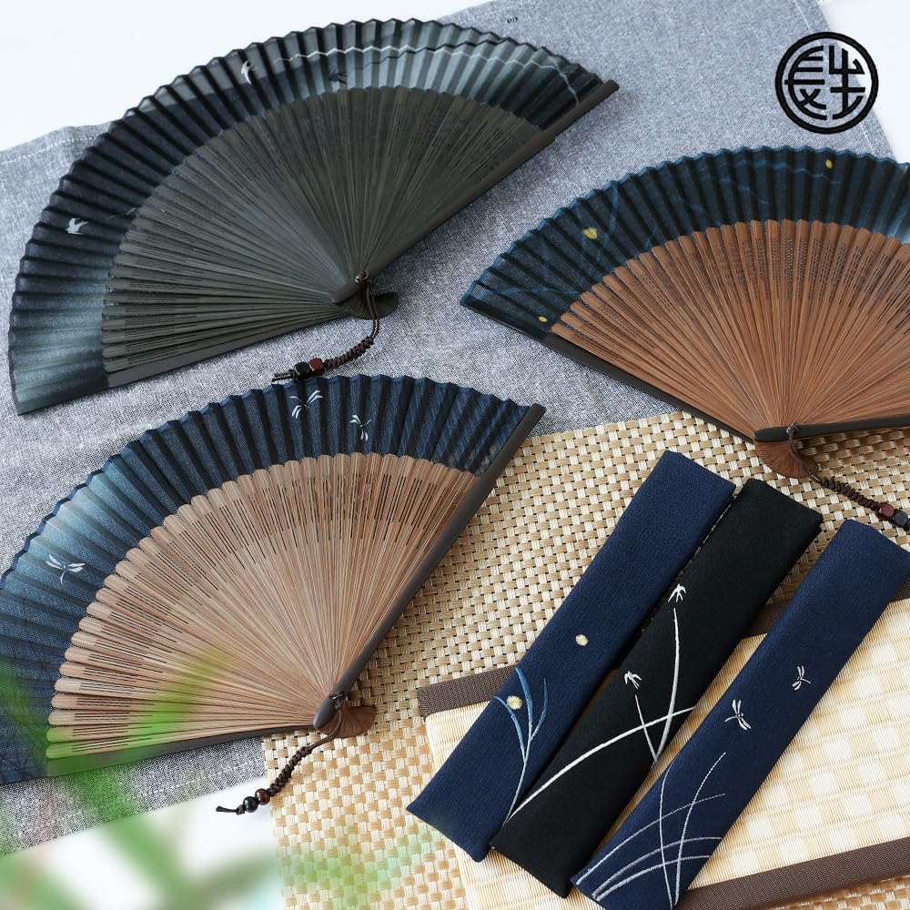 Stylish Folding Business with Folding Case and Seiga Design [Osaka Choseido] Men's Fan, Style, Handkerchief, (Swallow)