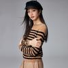 Paluo 100% Cashmere Striped Jacquard Round Neck Sweater