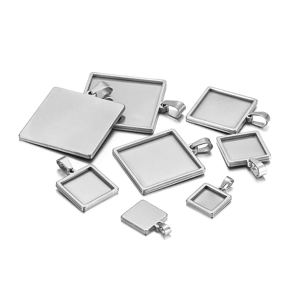 5Pcs Stainless Steel 10 15 20 25 30mm Square Cabochon Cameo Base Tray Bezel Blank Setting Supplies for Jewelry Making Pendant