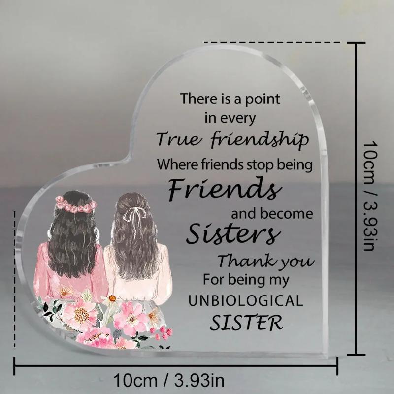 2D Flat Acrylic Heart Sister Gift Desktop Decoration Plaque, Home Decor Plaque Hanging Wall Art Decorative Garden Decoration for Room Door Signs Hangi