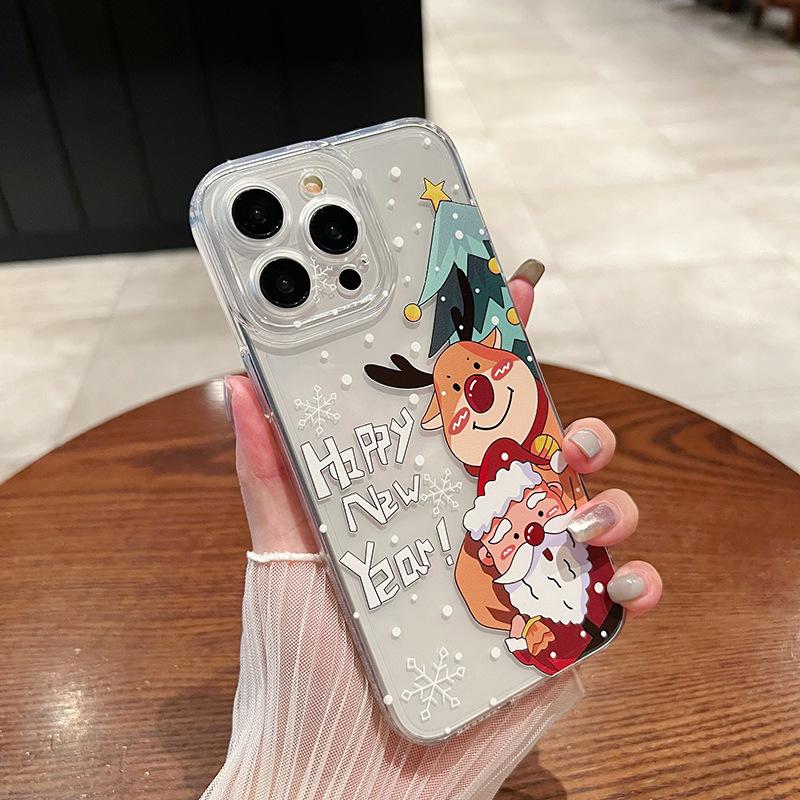 Merry Christmas Elk Clear Case For iPhone 16 15 14 13 12 11 Pro Max Santa Claus Elk Snowman Deer Case for iPhone XS Max X XR 7 8 Plus Soft TPU Cover